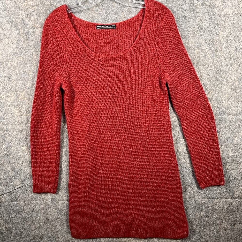 PERUVIAN CONNECTION Rust Ribbed‎ Tunic Pima Cotton Blend Long Sweater, S Small